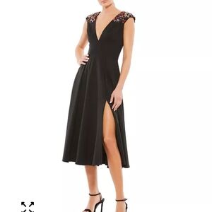 Elegant Black Embellished Midi Dress